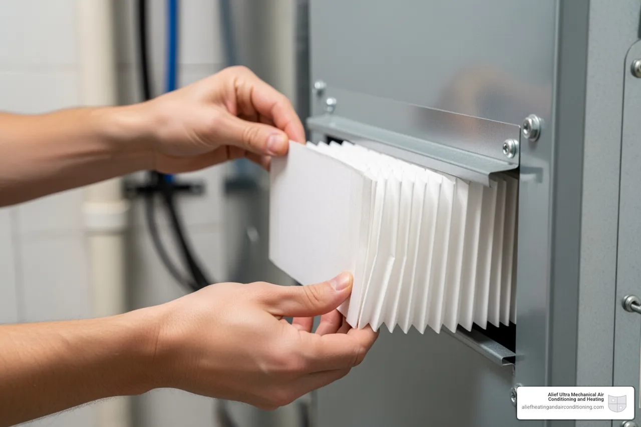person changing an HVAC air filter - hvac cost savings houston