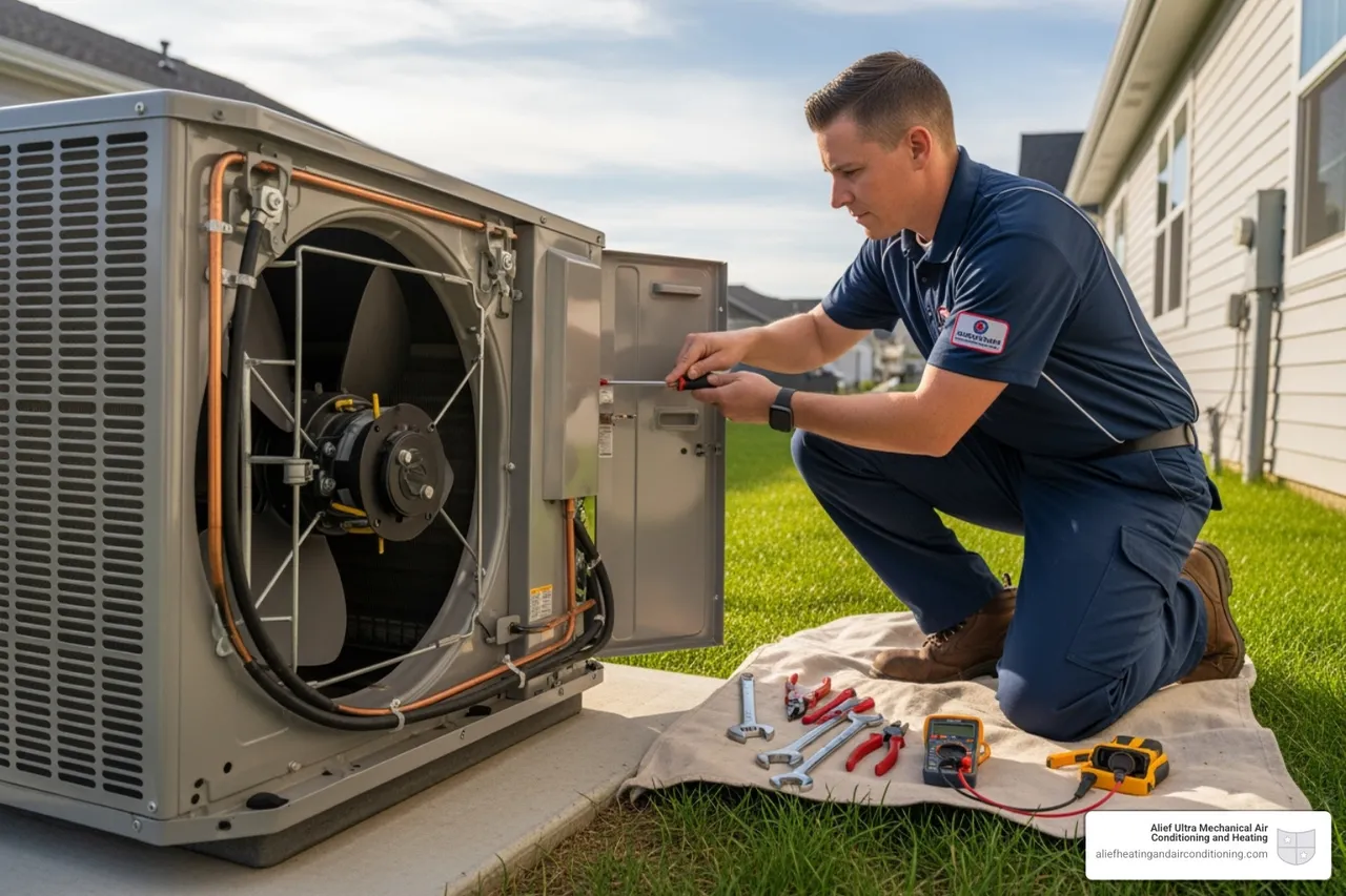 Ultra Mechanical technician performing AC tune-up - home ac repair houston