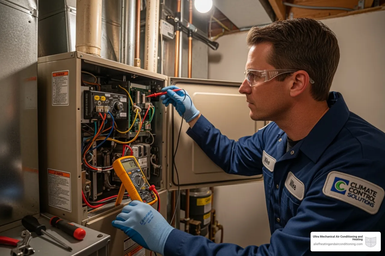 professional technician inspecting a furnace unit - heating maintenance houston