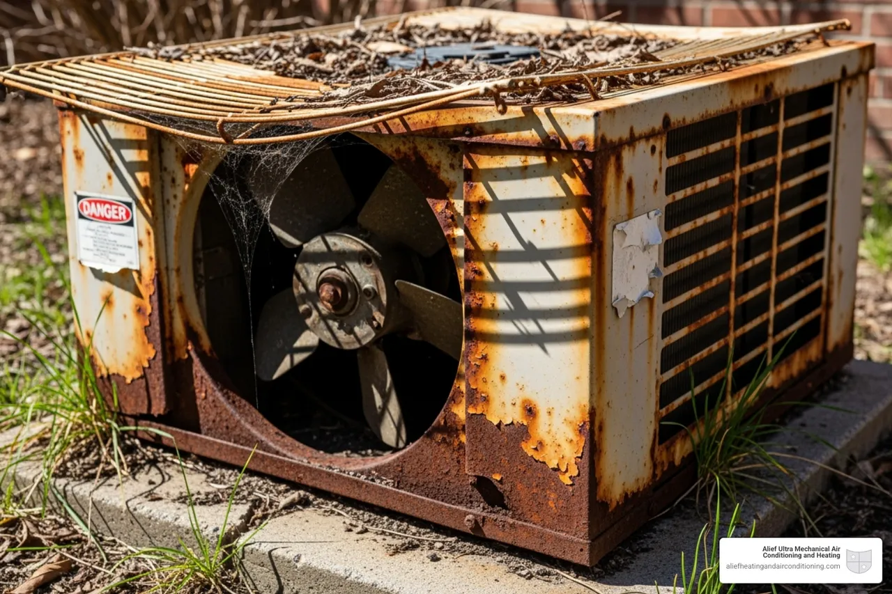 an old, rusty outdoor AC unit - new ac unit houston