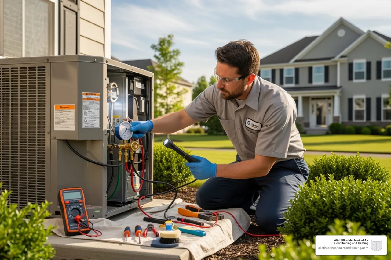 Technician performing an AC tune-up - trane ac repair houston